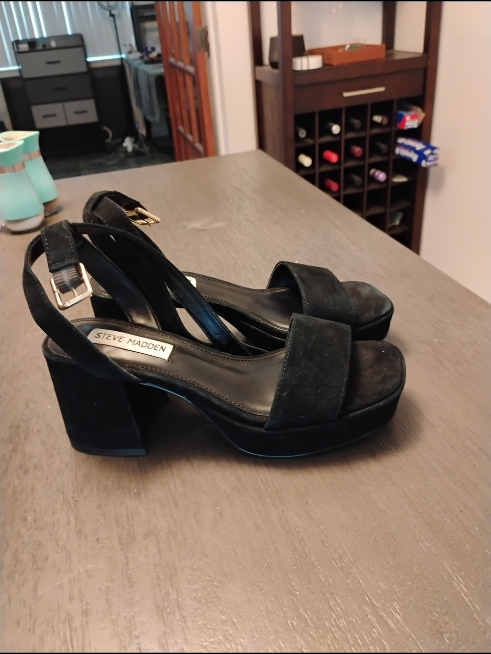 Steve Madden Black Suede Block Heel Sandals